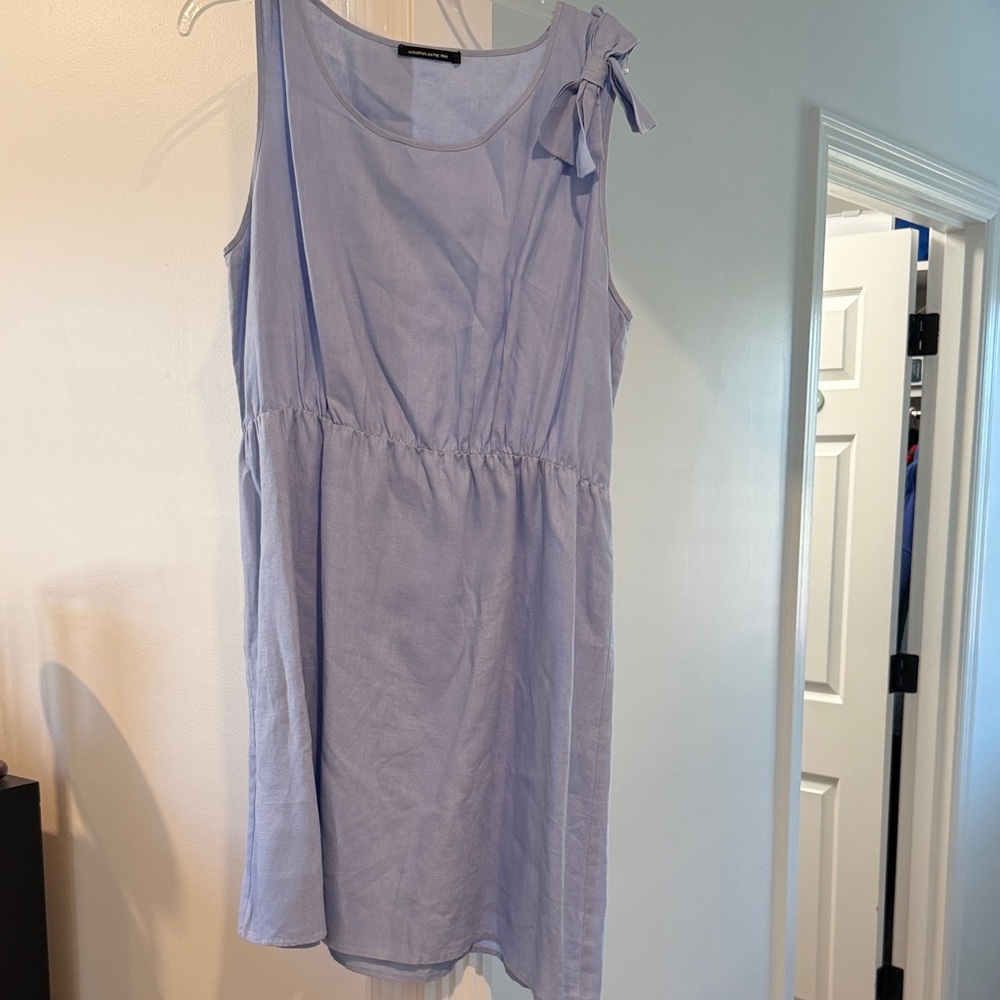 Monoprix Light Blue Linen Sleeveless Dress with Bow Detail